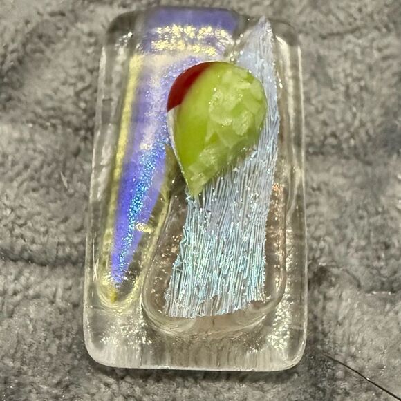 Set of 2 Dichroic Glass Pendants – Iridescent Modern Abstract Pieces - Picture 6 of 17